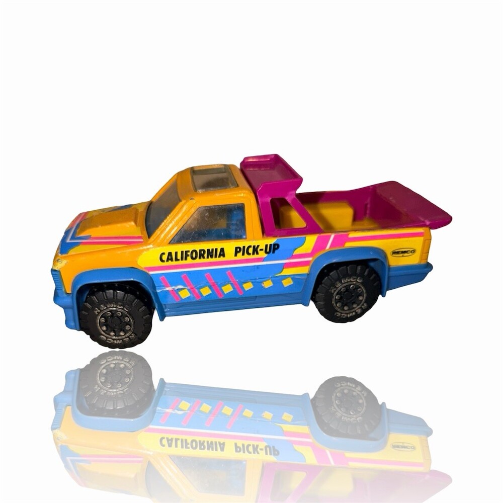 Vintage Remco California Pick-Up Toy Pickup Truck Yellow Blue Pink Bed